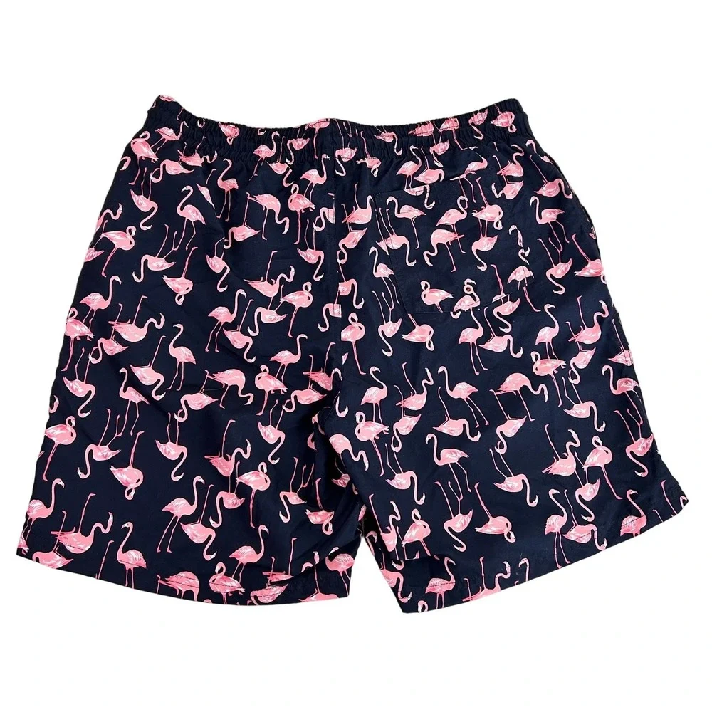 Old Navy Mens‎ Navy Blue Pink Flamingo Drawstring Swim Shorts with Pockets Beach